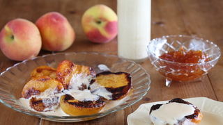 Poached Peaches with Marmalade Sabayon