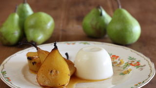 Saffron Roasted Pears with Verjuice Panna Cotta