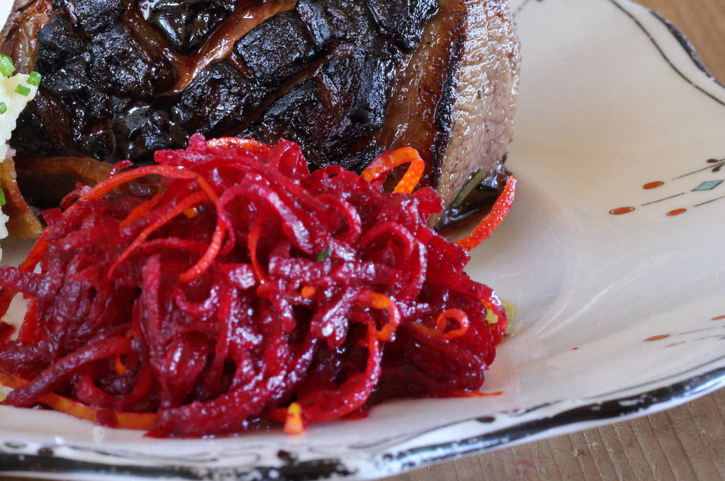 Vino Cotto Lamb Rack with Waxy Potato, Pancetta, Beetroot and Orange